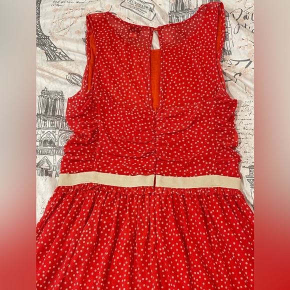 ANTHROPOLOGIE Postmark Orange and Beige Swiss Dots Dress Size Small - Picture 4 of 7